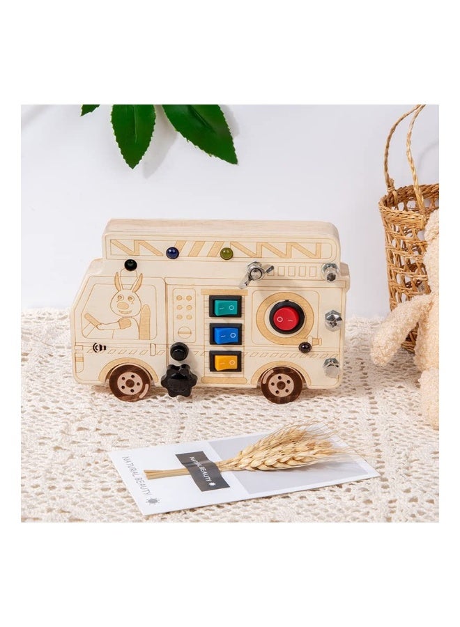 3-in-1 Montessori Busy Board with LED Light, Fire Truck Fine Motor Skills Toys, Wooden Car Busy Board, Screwdriver Mini Set, and Push Buttons for Engaging Learning Activities.  - Image 5