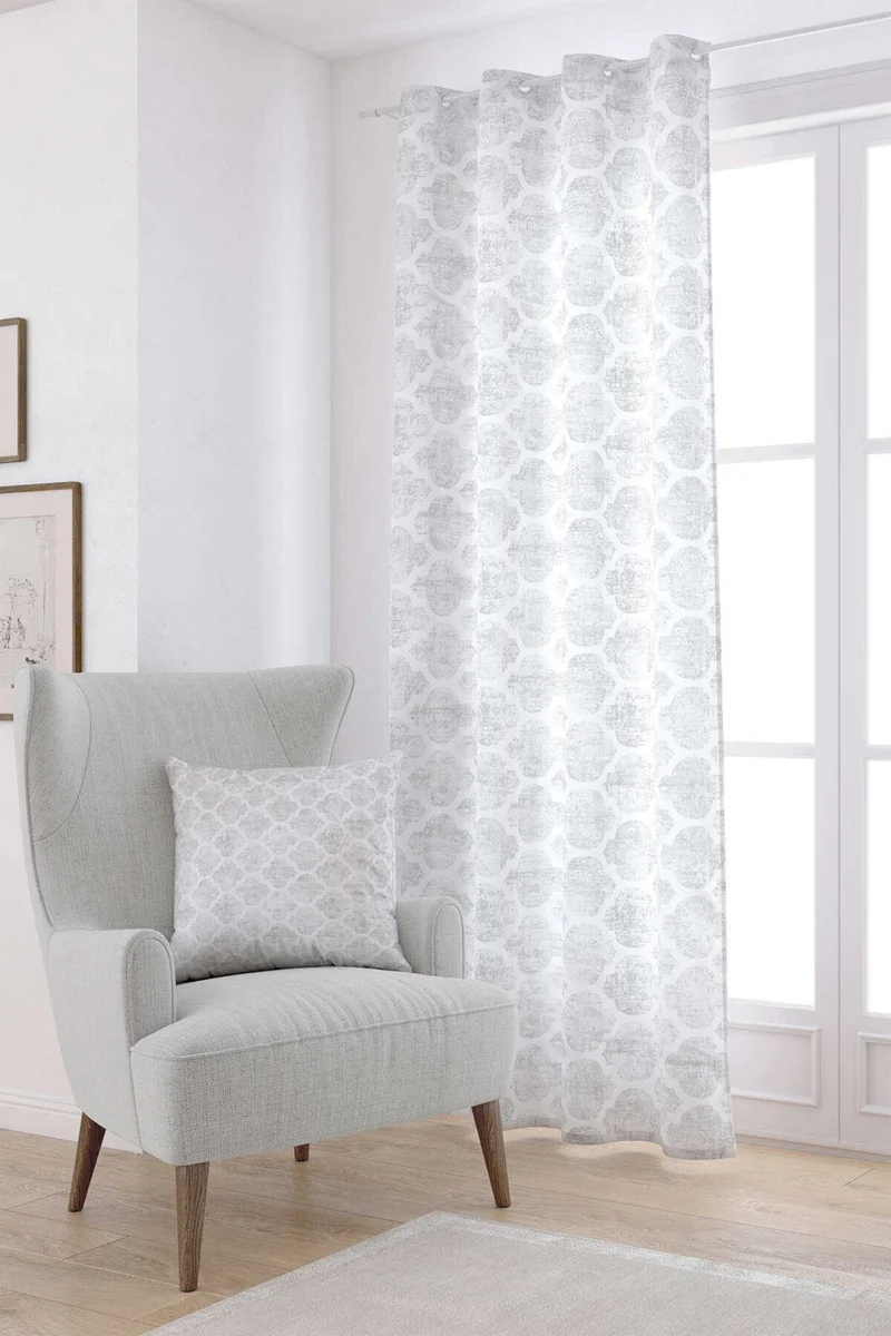 كانغو هوم White Gray Decorative Abstract Patterned Digital Printed Curtain YLMS103-PR