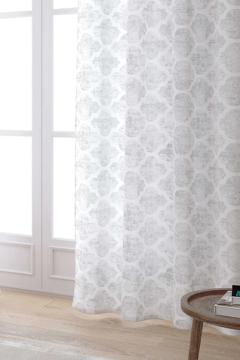 كانغو هوم White Gray Decorative Abstract Patterned Digital Printed Curtain YLMS103-PR