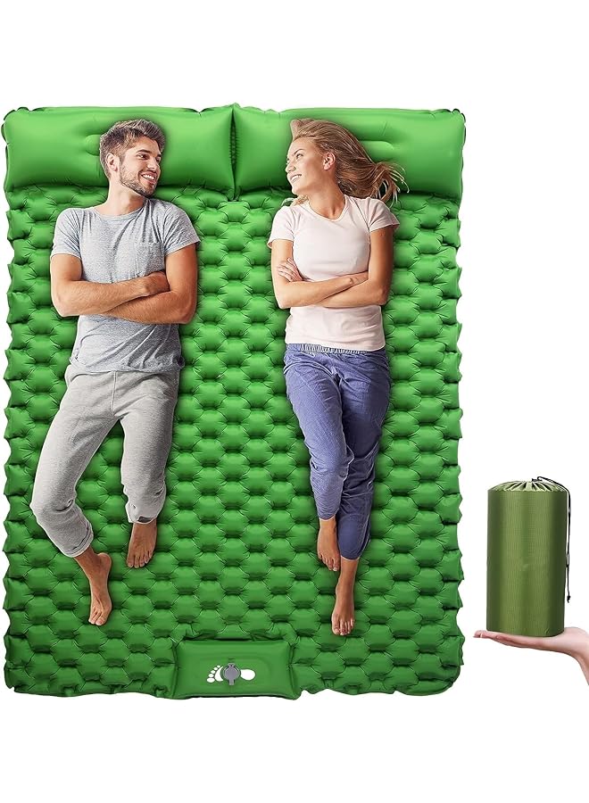 HOOKOR Double Camping Sleeping Pad Self Inflating Camping Mat With Pillow Built In Foot Pump Waterproof Inflatable Sleeping Mat Lightweight Air Mattress For Car Backpacking Hiking (Bright Green) - Image 1