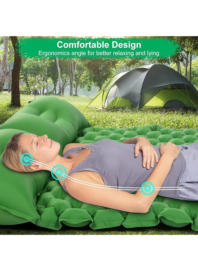 HOOKOR Double Camping Sleeping Pad Self Inflating Camping Mat With Pillow Built In Foot Pump Waterproof Inflatable Sleeping Mat Lightweight Air Mattress For Car Backpacking Hiking (Bright Green) - Image 3