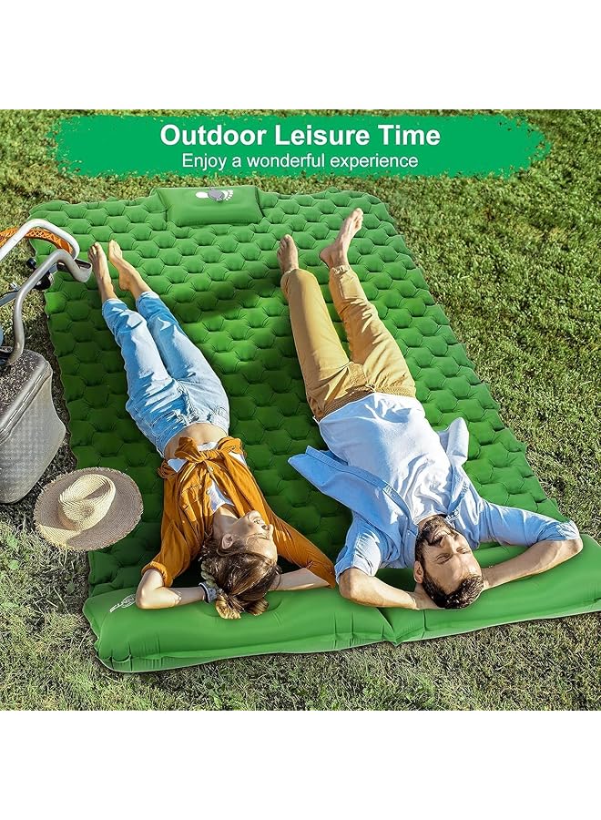 HOOKOR Double Camping Sleeping Pad Self Inflating Camping Mat With Pillow Built In Foot Pump Waterproof Inflatable Sleeping Mat Lightweight Air Mattress For Car Backpacking Hiking (Bright Green) - Image 5