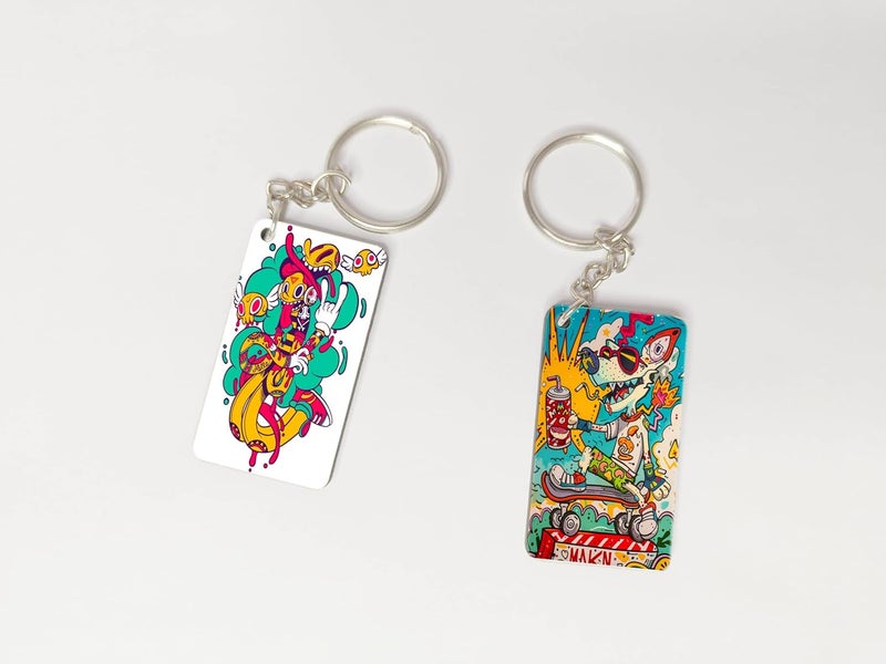 OUTFITQUE Premium Pack of 2 Anime259 Printed Long Keychain For Bike Scooty Car MDF Keyholder - Image 1
