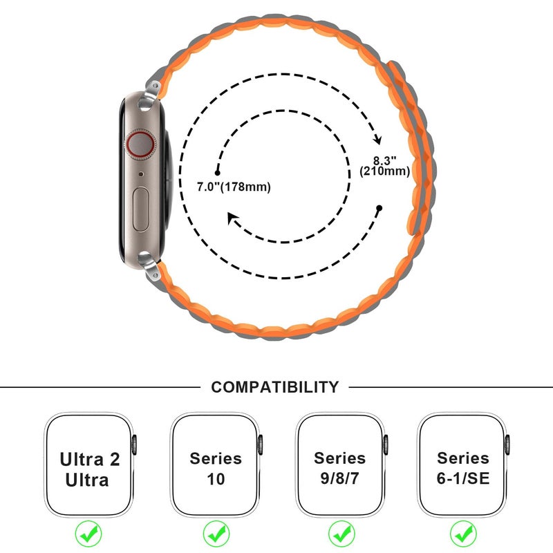Anlinser Magnetic Bands Compatible with Apple Watch Band 49/46/45 44/42/41/40/38mm, Women Men Double Side Reversible Strap for iWatch Ultra 3-1 Series 11/10/9/8/7-1 SE (42/41/40/38, Gray/Orange) - Image 5