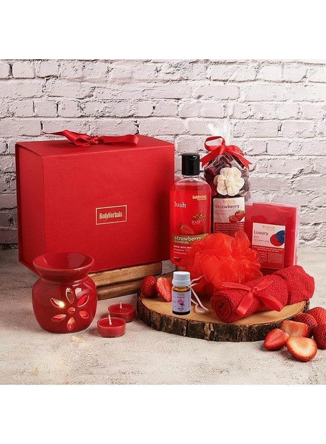 BodyHerbals Strawberry Bath And Body Care Diwali Gift Set For Women And Men| Luxury Skin Care Kit With Spa Accessories | Gift Box Hamper For Couple| 8 Pcs| Luxury Gift For Birthdays, Anniversaries, Deepawali And Special Celebrations| 100 % Vegan - Image 2