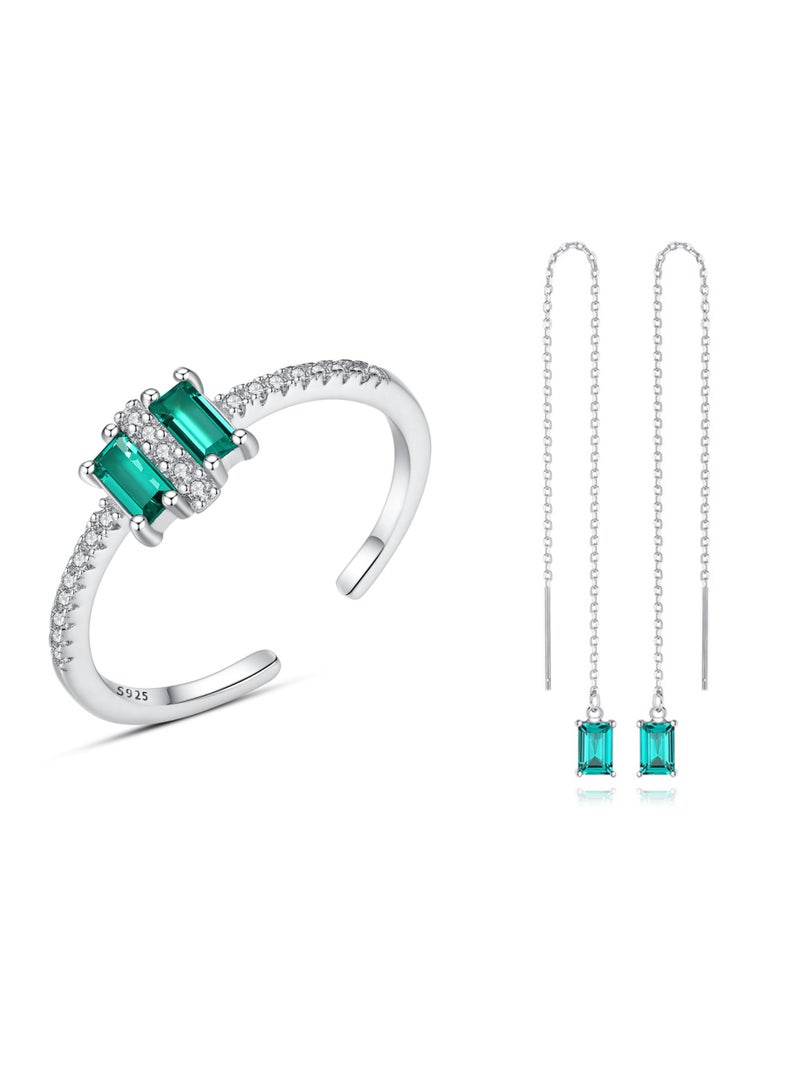 GEMMACRAFT Silver Jewellery Set –Cubic Zirconia Earrings & Resizable Ring - Image 1