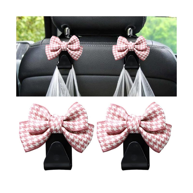 Mandark 2PCS Car Seat Headrest Hooks, Cute Bow Vehicle Hooks for Purses and Bags, Automotive Purse Hook Hanger Interior Decoration Accessories, Universal for SUV, Sedan, Truck (Pink/Small) - Image 1