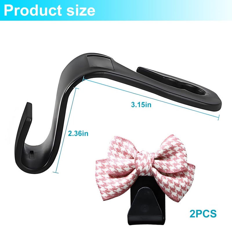 Mandark 2PCS Car Seat Headrest Hooks, Cute Bow Vehicle Hooks for Purses and Bags, Automotive Purse Hook Hanger Interior Decoration Accessories, Universal for SUV, Sedan, Truck (Pink/Small) - Image 2