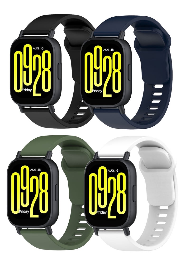 حَبْل تِك 4 قطع سيليكون حزام متوافق مع Redmi Watch 5 Active / Redmi Watch 5 Lite (أسود + أزرق + أخضر + أبيض) - Image 1