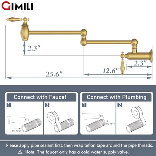 GIMILI Brushed Gold Pot Filler Faucet Wall Mount Kitchen Faucets Over Stove Faucet Folding Faucet with Double Joint Swing Arms - Image 2