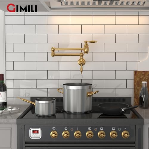 GIMILI Brushed Gold Pot Filler Faucet Wall Mount Kitchen Faucets Over Stove Faucet Folding Faucet with Double Joint Swing Arms - Image 5