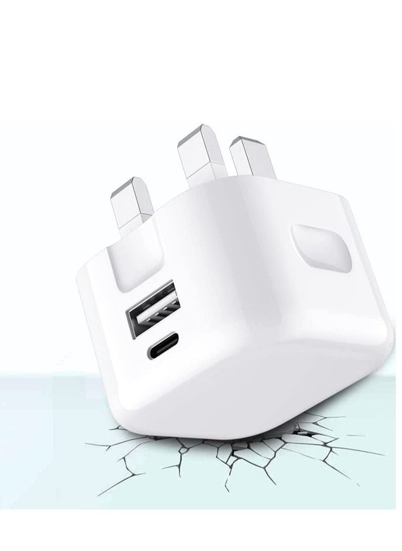 20W Dual Port USB + Type C Fast Charger Plug for Samsung Galaxy S23 Series – UK Wall Adapter for Rapid Charging (White) - Image 2