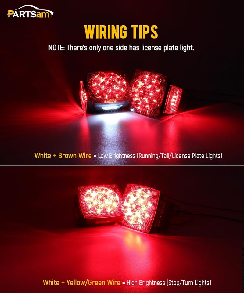 Partsam 12V Submersible Square Led Trailer Lights, Red White LED Stop Turn Tail License Side Marker Running Light Lamp for Trailers Under 80" Boat Trailer Truck, IP68, Red Clear Lens - Image 3