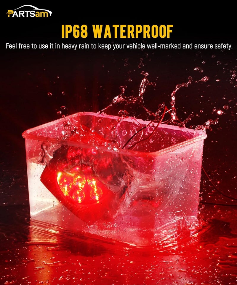 Partsam 12V Submersible Square Led Trailer Lights, Red White LED Stop Turn Tail License Side Marker Running Light Lamp for Trailers Under 80" Boat Trailer Truck, IP68, Red Clear Lens - Image 4