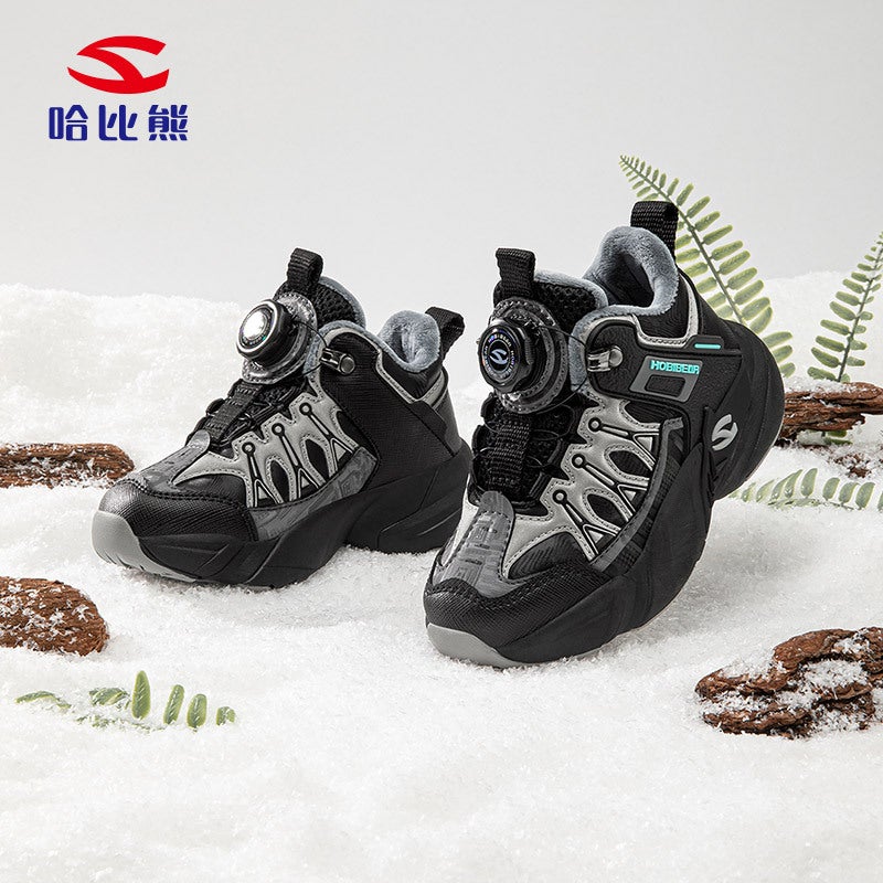 Habib Bear Fleece-Lined Boys Outdoor Sneaker Winter Girls Warm Cotton Shoes Light Button Shoes A Generation Of Hair - Image 2