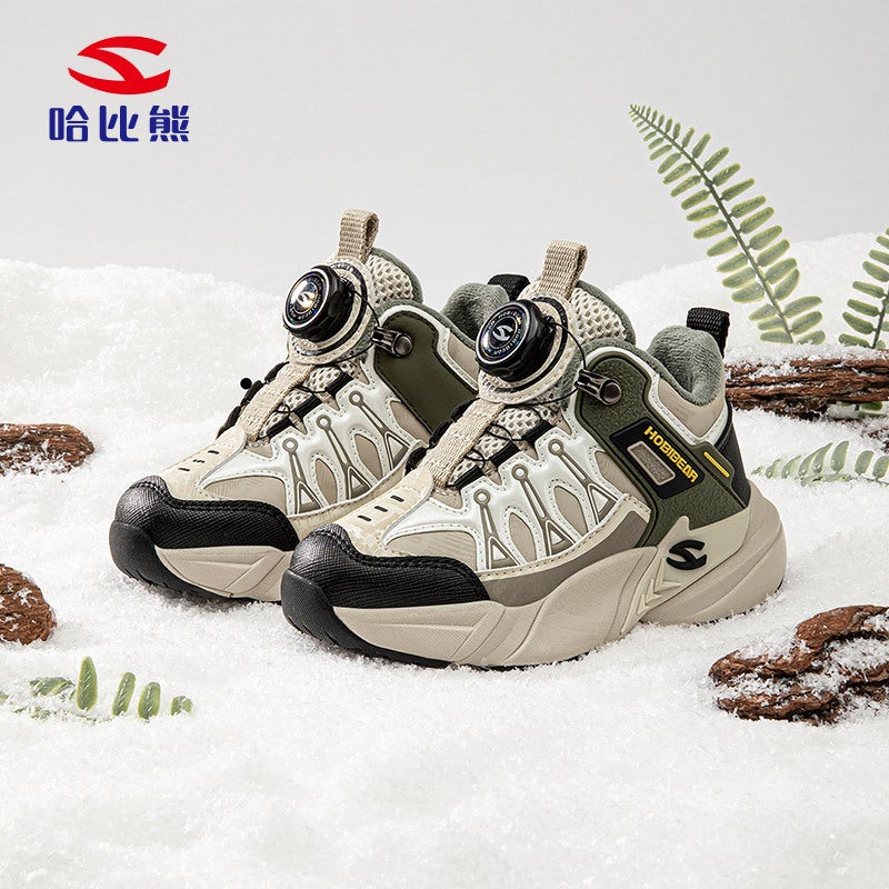 Habib Bear Fleece-Lined Boys Outdoor Sneaker Winter Girls Warm Cotton Shoes Light Button Shoes A Generation Of Hair - Image 3