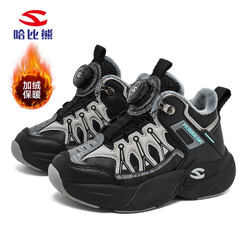 Habib Bear Fleece-Lined Boys Outdoor Sneaker Winter Girls Warm Cotton Shoes Light Button Shoes A Generation Of Hair - Image 1