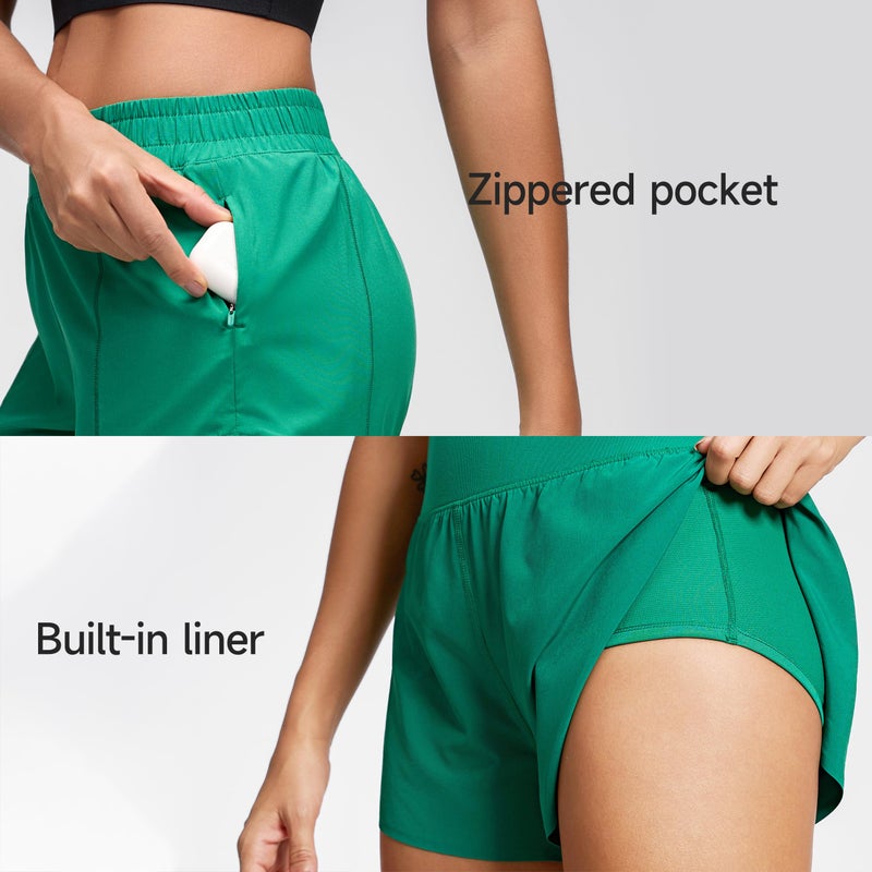 MCEDAR Women's Low Waisted Running Shorts 4" with Mesh-Lined Active Workout Quick Dry Gym Athletic Sports Short Zip Pocket Green/XXS - Image 4
