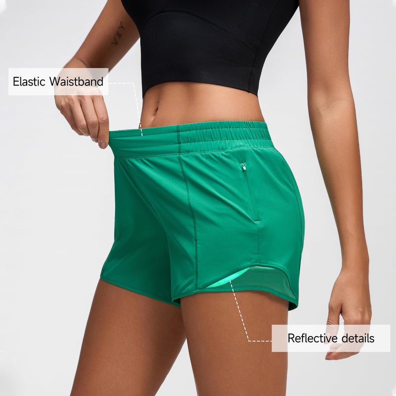 MCEDAR Women's Low Waisted Running Shorts 4" with Mesh-Lined Active Workout Quick Dry Gym Athletic Sports Short Zip Pocket Green/XXS - Image 5
