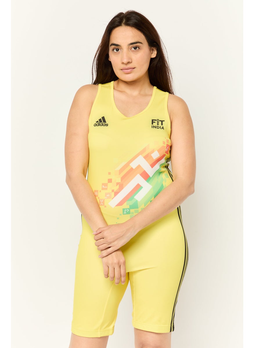 Adidas Women Sportswear Fit Sleeveless Training Singlet, Yellow  - Image 2