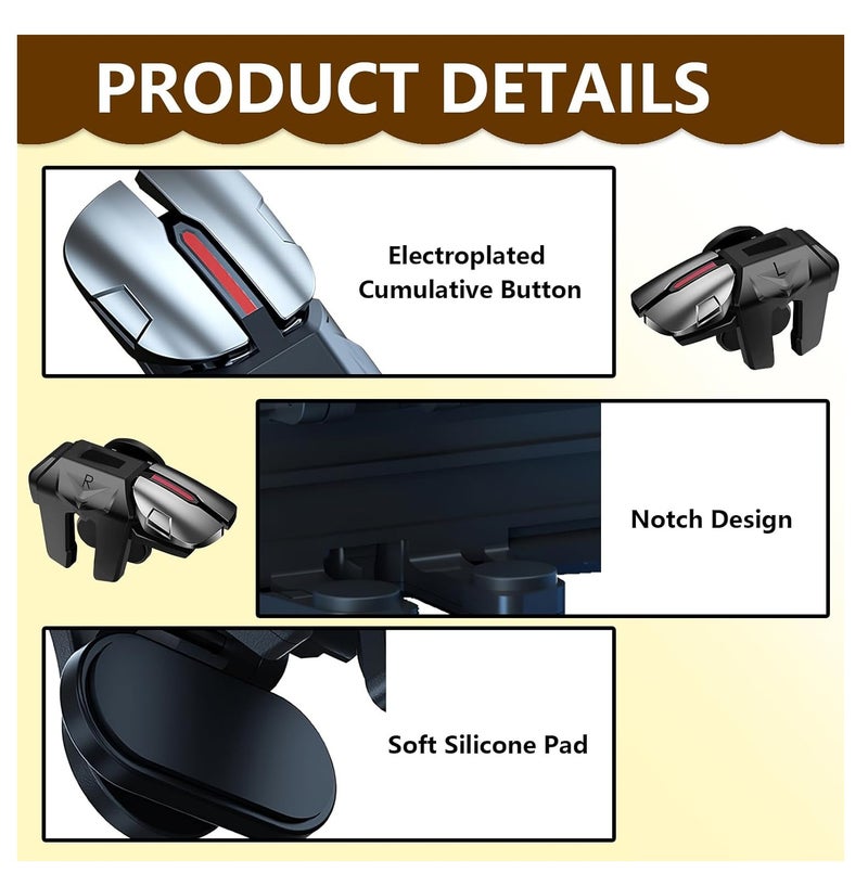 Mobile Gaming Triggers G21 Joystick Controller  6 Finger + Anti Sweat Finger Sleeves, Trigger for PUBG L1R1 L2R2 Rapid-Fire Fast Shooting Progameplays Phone Trigger Controller - Image 5