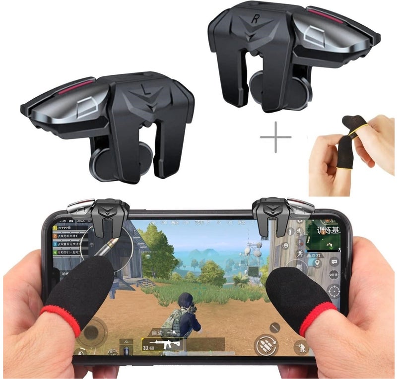 Mobile Gaming Triggers G21 Joystick Controller  6 Finger + Anti Sweat Finger Sleeves, Trigger for PUBG L1R1 L2R2 Rapid-Fire Fast Shooting Progameplays Phone Trigger Controller - Image 1