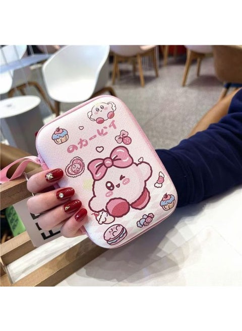 Cartoon Large Rectangular Hard Disk Headset Storage Bag Coin Purse Charger Data Cable Hard Disk Storage Box With Rope-Color:Running Bow Kirby-Size:9.5*13.5cm