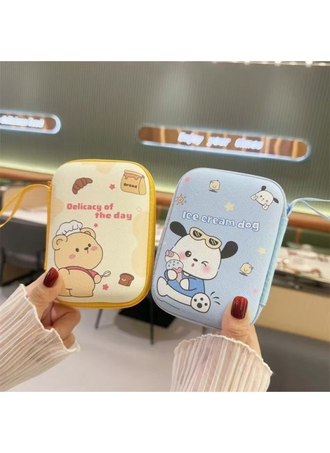 Generic - Cartoon Large Rectangular Hard Disk Headset Storage Bag Coin Purse Charger Data Cable Hard Disk Storage Box With Rope-Color:Running Bow Kirby-Size:9.5*13.5cm - Image 1
