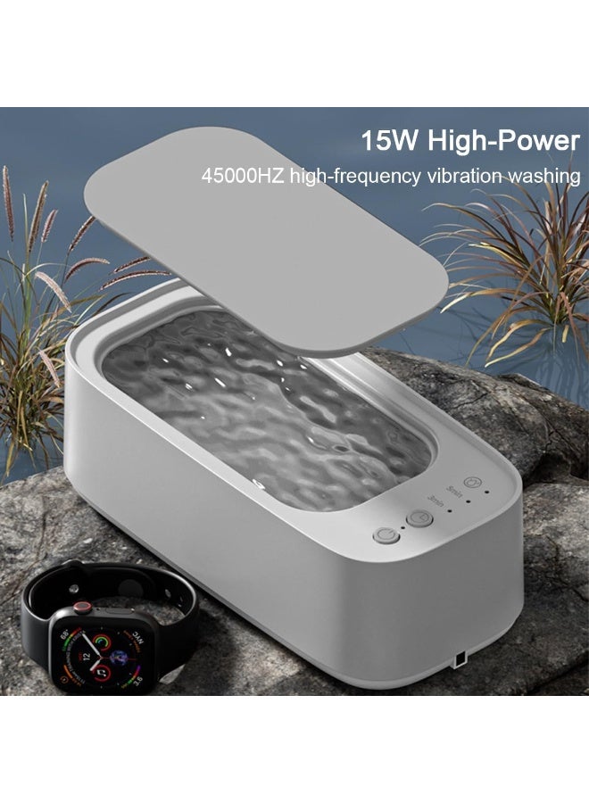جهاز تنظيف المجوهرات بالموجات فوق الصوتية، جهاز تنظيف صوتي محمول بتردد 45 كيلوهرتز مع مؤقت للنظارات، والخواتم، والأقراط، والقلائد، وحزام الساعة، وفرشاة المكياج، بسعة 10 أونصة