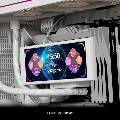 Thermalright Trofeo Vision LCD White Edition Case Sub-Display Features a 6.86-inch Full-Color LCD Screen (1280x480 Resolution) with Magnetic Panel Design. Supports DIY Dynamic/Static Images (White). - Image 4