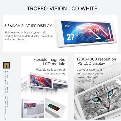 Thermalright Trofeo Vision LCD White Edition Case Sub-Display Features a 6.86-inch Full-Color LCD Screen (1280x480 Resolution) with Magnetic Panel Design. Supports DIY Dynamic/Static Images (White). - Image 2