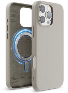 Elago Magnetic Leather Case for iPhone 16 Pro MAX Compatible with MagSafe, Vegan Leather, Shockproof, Water-Resistant - Light Grey 