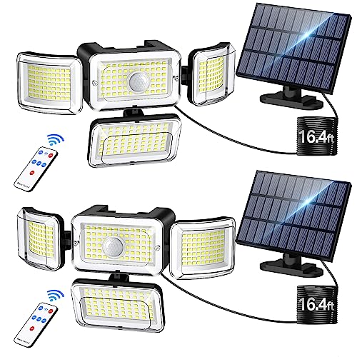 CLAONER Solar Outdoor Lights Motion Sensor 3500LM 288 LED Solar Security Lights with Remote Control IP67 Waterproof 4 Heads Solar Flood Lights with 16.4ft Cable 4 Modes Wall Lights(2 Pack) - Image 1