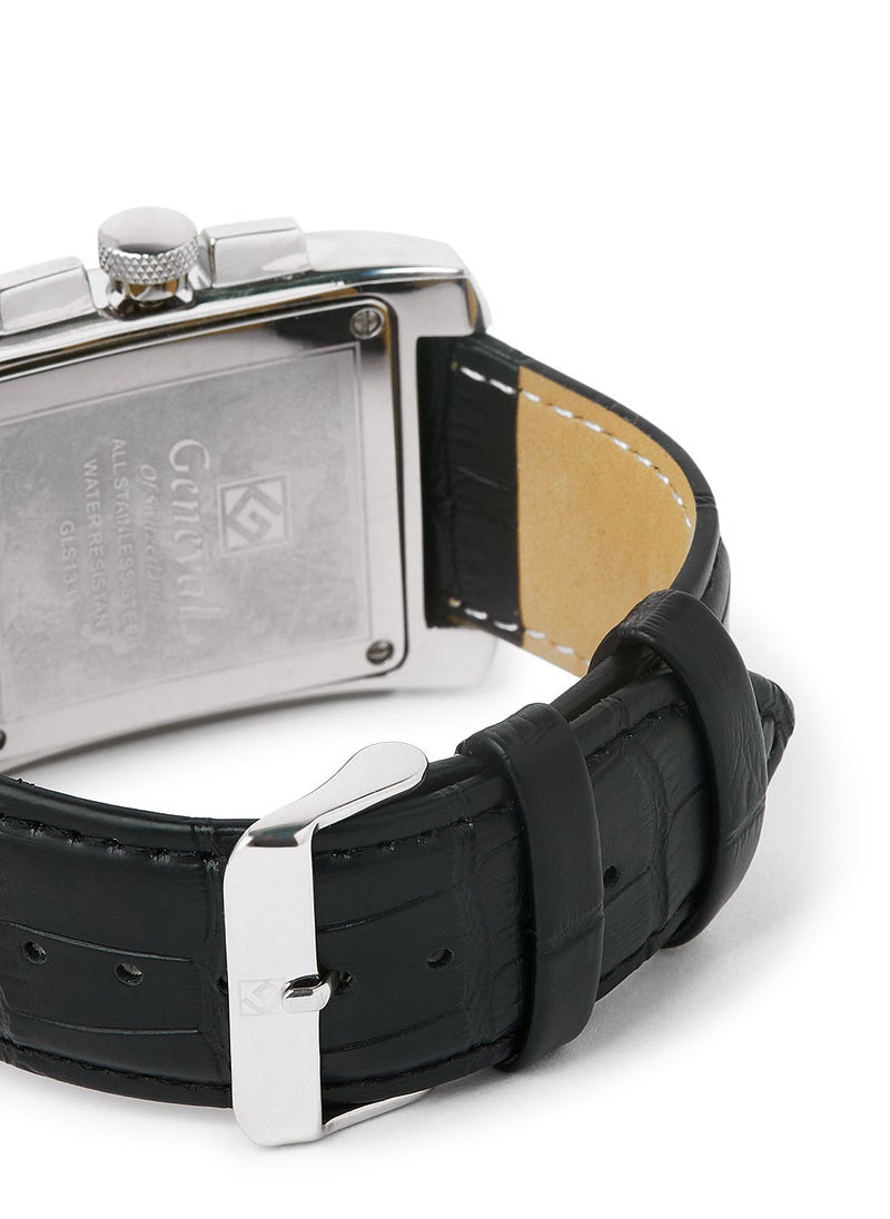 Geneval of Switzerland Leather Strap Analog Wrist Watch GL133WWB - 39mm - Black  - Image 3