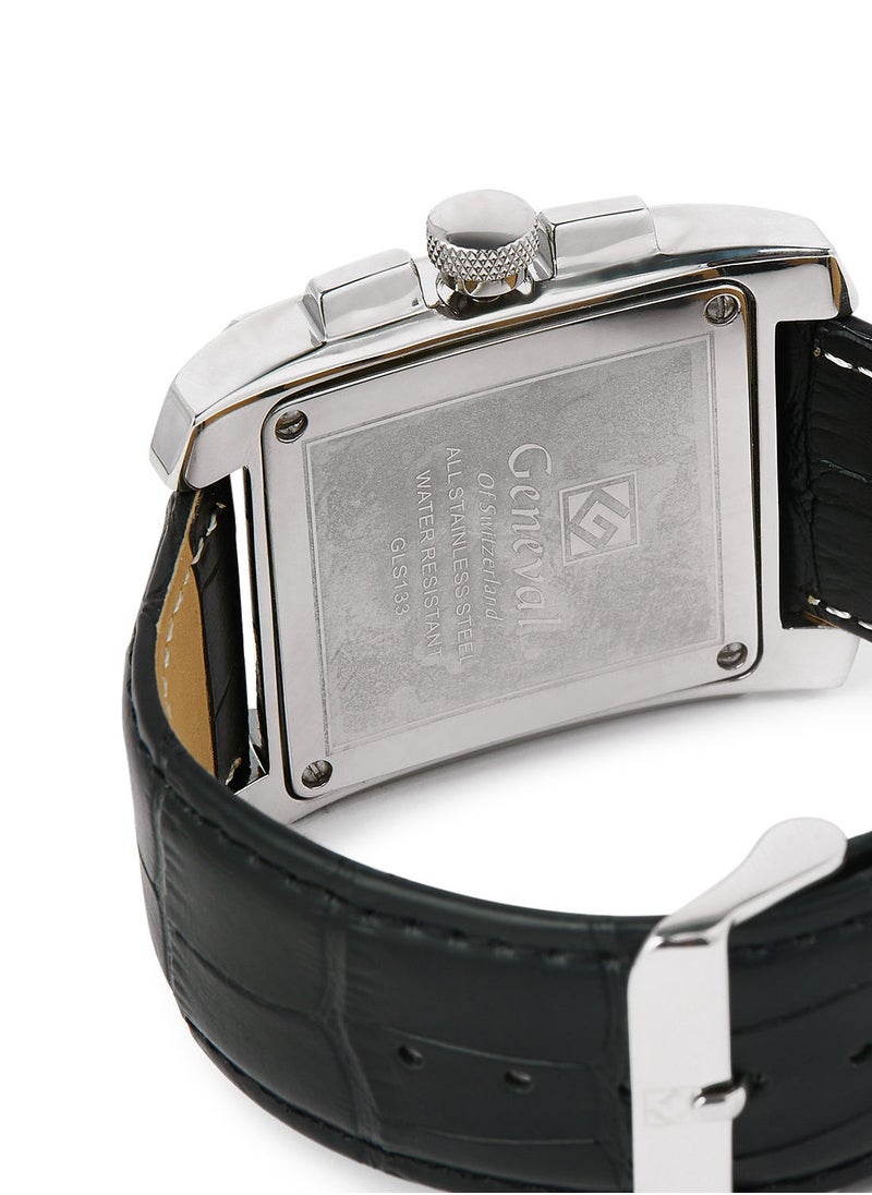 Geneval of Switzerland Leather Strap Analog Wrist Watch GL133WWB - 39mm - Black  - Image 4