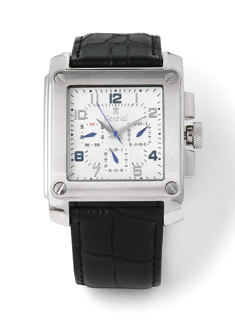 Geneval of Switzerland Leather Strap Analog Wrist Watch GL133WWB - 39mm - Black  - Image 1