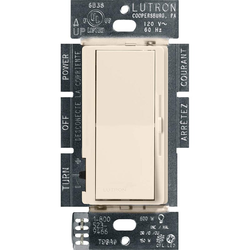 Lutron Diva LED+ Dimmer Light Switch for Dimmable LED, Halogen, and Incandescent Bulbs, 150 Watt, Single-Pole or 3-Way, DVCL-153P-LA, Light Almond - Image 1