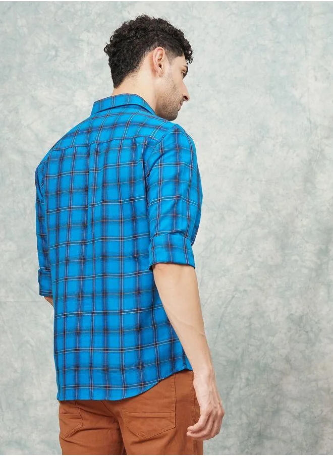 شركة المرآب الهندية Men Slim Fit Checkered Full Sleeves Spread Collar Casual Shirt