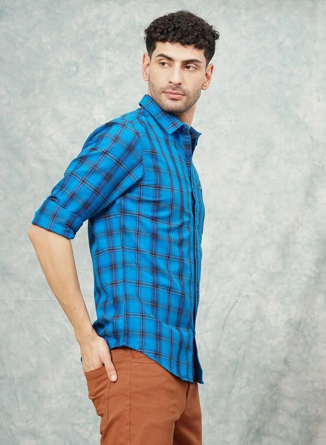 The Indian Garage Co Men Slim Fit Checkered Full Sleeves Spread Collar Casual Shirt