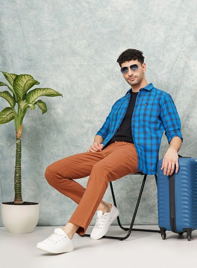 The Indian Garage Co Men Slim Fit Checkered Full Sleeves Spread Collar Casual Shirt