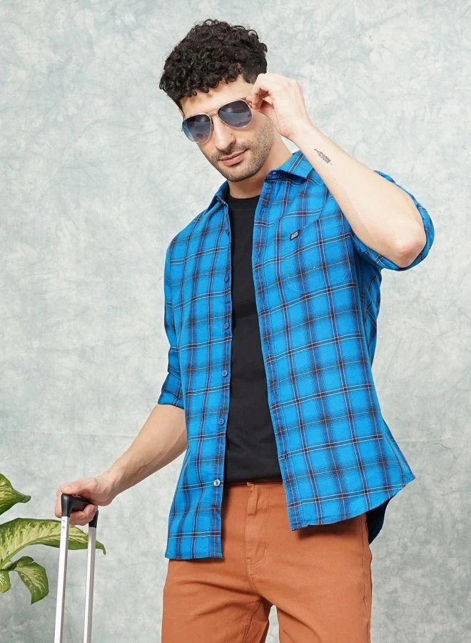 The Indian Garage Co Men Slim Fit Checkered Full Sleeves Spread Collar Casual Shirt