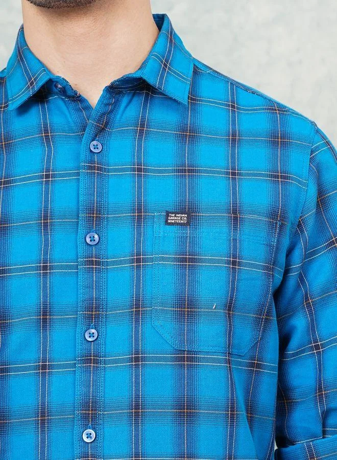 The Indian Garage Co Men Slim Fit Checkered Full Sleeves Spread Collar Casual Shirt