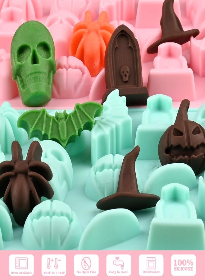 Actvty Halloween Chocolate Silicone Mold, 4 Packs Candy Gummy Molds of 18 Cavity with Skull Pumpkin Ghost Witch Hat Bat Spider Tombstone Shapes for Baking Chocolate Gummy Jelly Dessert - Image 2