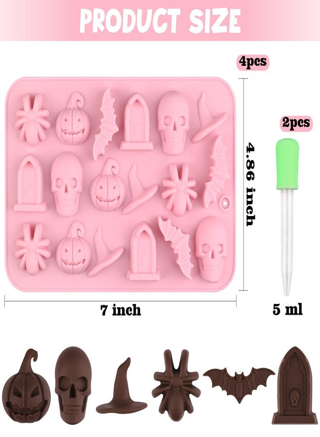 Actvty Halloween Chocolate Silicone Mold, 4 Packs Candy Gummy Molds of 18 Cavity with Skull Pumpkin Ghost Witch Hat Bat Spider Tombstone Shapes for Baking Chocolate Gummy Jelly Dessert - Image 3