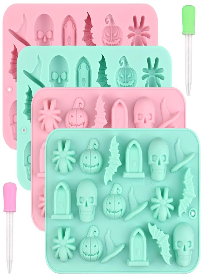 Actvty Halloween Chocolate Silicone Mold, 4 Packs Candy Gummy Molds of 18 Cavity with Skull Pumpkin Ghost Witch Hat Bat Spider Tombstone Shapes for Baking Chocolate Gummy Jelly Dessert - Image 1