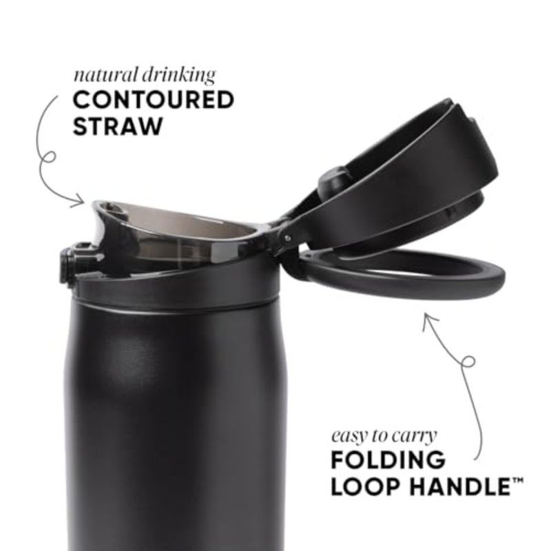 Mesa Loop Water Bottle with Covered Straw and Handle Cup Holder Friendly Insulated Stainless Steel Bottles for Travel, Sports and School Midnight Black - Image 2