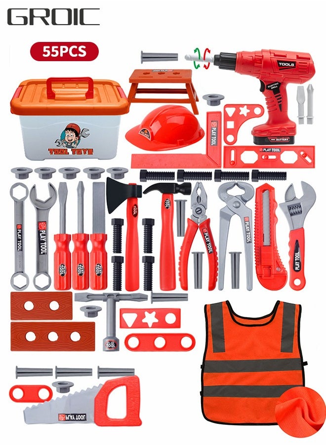 GROIC Kid Tool Set, Pretend Play Toddler Tool Toy with Electric hand drill, engineer's vest,Bolt Driver,Pretend Play Repair Tool Toy  - Image 1