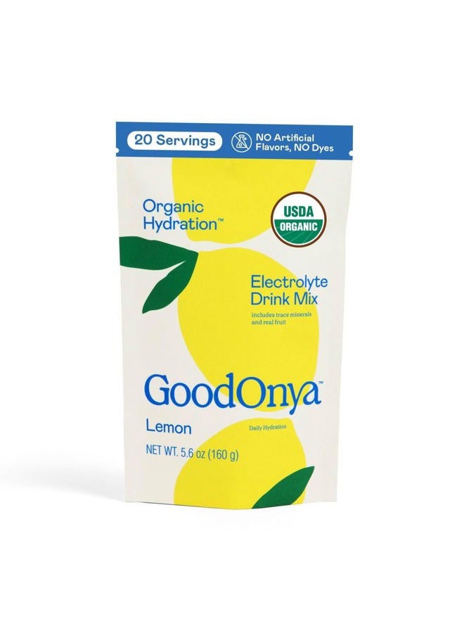 GoodOnYa مشروب إلكتروليت عضوي للترطيب، مسحوق ترطيب عضوي معتمد، خالي من الكائنات المعدلة وراثيًا، خالي من الجليفوسات، منخفض السكر، بنكهة الليمون، بدون نكهات صناعية، 20 حصة - Image 1