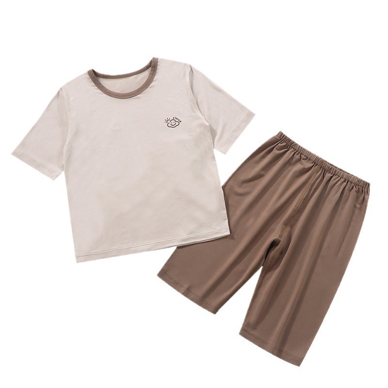 Kidsren'S Home Clothes For Boys And Girls Class A Boneless Tencel Modal Three-Quarter Sleeve Cropped Pants Air-Conditioned Clothes - Image 2