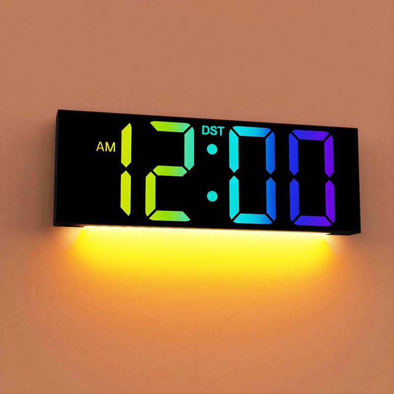 JALL 12 Large Digital Wall Clock Big LED Number Dispaly RGB Colors DST Night Light for Classroom Living Room Bedroom Mounted Birthday Xmas Gift for Senior Mem Womem Black 12 inches